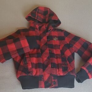 South Pole Red and Black Checkered Jacket Size M, Removable Hood, Zips & Buttons